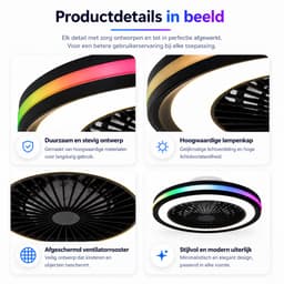 Plafondventilator met Verlichting 50 cm – Fluisterstil – Slimme RGB LED Lamp – App & Afstandsbediening – Google Home & Alexa – 6 Snelheden – Zomer & Winterstand — thumbnail 2