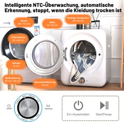 RAYOFIwasdroger – Wand- of staand model – 8 programma's – Capaciteit: 3 kg – Gemaakt van ABS en staal – 1350 watt zuigkracht met 8 programma's en een NTC-sensor, geluidsniveau vanaf 65 dB – Afmetingen: 53,5 x 42 x 65 cm – Wit — thumbnail 3