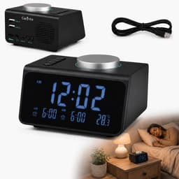 Caryota Wekkerradio - Digitale Radiowekker - Dimmer - Dubbel Alarm - Duo Oplader - FM - LED-display - Temperatuur- en Luchtvochtigsheidmeter - Zwart — thumbnail 1