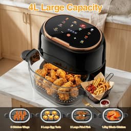 Airfryer - Heteluchtfriteuse - Gezond Frituren - Transparante Glazen Kom - 4 Liter - Zwart — thumbnail 2