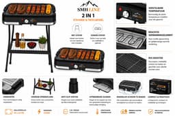 SMH LINE® Elektrische BBQ - Staand en Tafelmodel Barbecue - 40x25cm - Tafelbarbecue - 2000W - Zwart — thumbnail 4