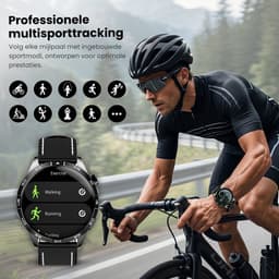 Avalue Smartwatch Heren - AMOLED Full Touchscreen - Bluetooth Bellen - Bloeddruk & Hartslag Monitor - Bloedzuurstof - Slaapmonitor - Stappenteller - 330 mAh - iOS & Android - Incl. 3 Bandjes - Zwart — thumbnail 4