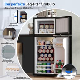 Mini Koelkast - Koelvriescombinatie Compact - Dranken Koelen - Glazen Deur - 92 liter - Zwart — thumbnail 5