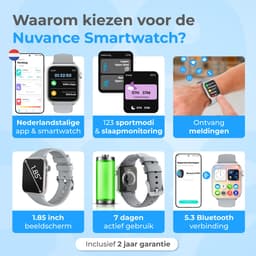 Nuvance - Smartwatch Heren - Smartwatch Dames - Geschikt voor alle Smartphones - Sporthorloge - 45mm - Stappenteller & Hartslagmeter - Grijs — thumbnail 2