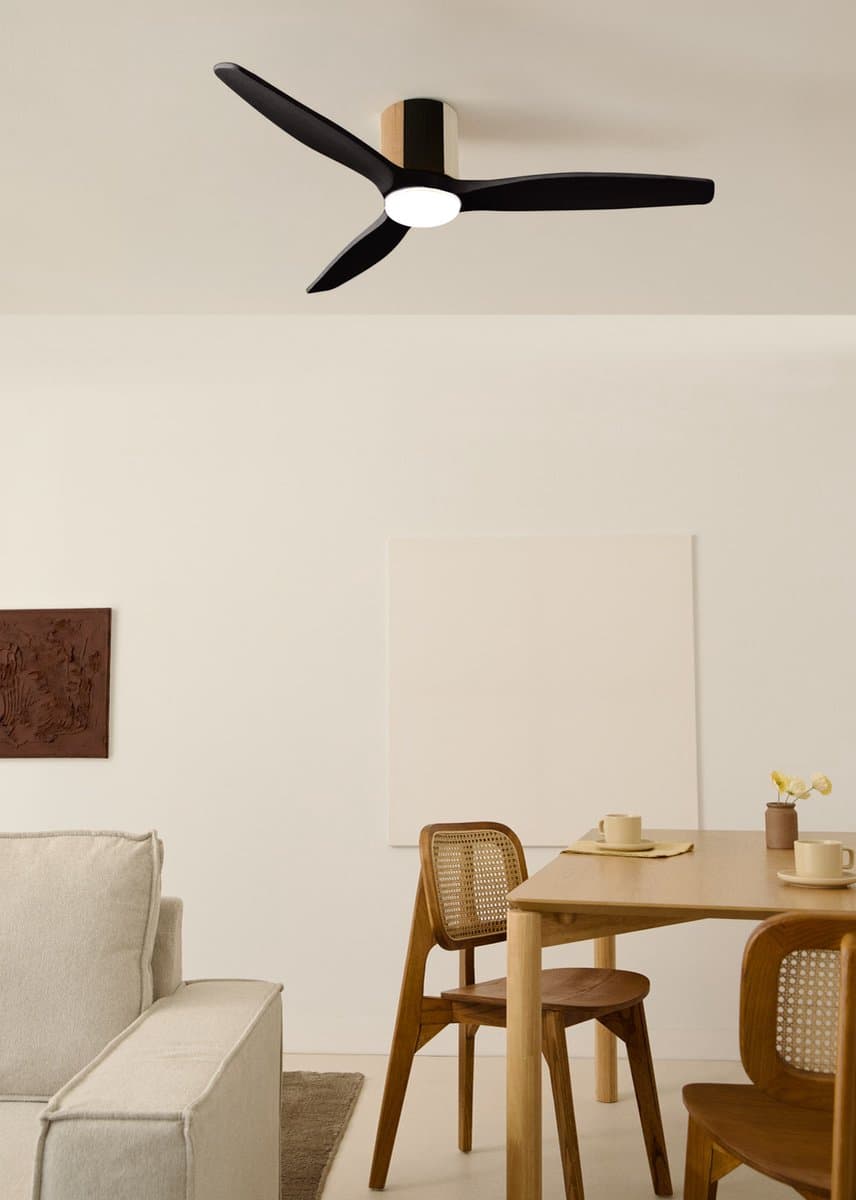 CREATE - Stille plafondventilator 100% hout 40W (Ø132cm) - Met licht LED - Afstandsbediening - 6 snelheden - Programmeerbaar - WIND CALM CUSTOM WOVEN — afbeelding 1