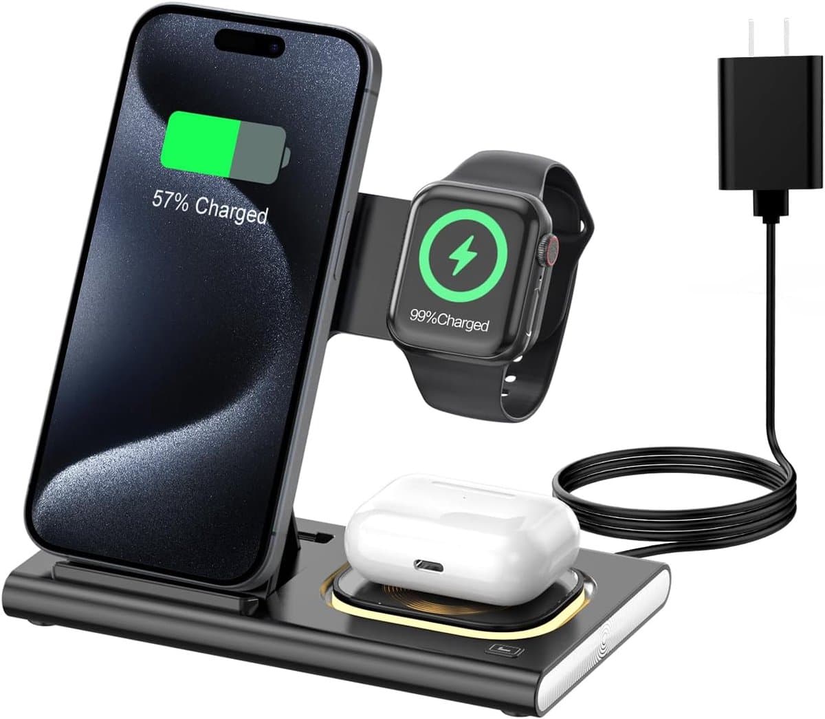 3-in-1 oplaadstation geschikt voor iPhone 17 – Draadloze oplader geschikt voor Apple-apparaten (iPhone 17, 16, 15, 14, 13, 12, 11 Pro Max) – Opvouwbare draadloze oplaadstandaard geschikt voorApple Watch-series en AirPods（5 stuks） — afbeelding 1