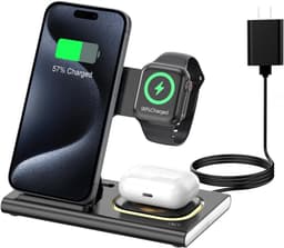 3-in-1 oplaadstation geschikt voor iPhone 17 – Draadloze oplader geschikt voor Apple-apparaten (iPhone 17, 16, 15, 14, 13, 12, 11 Pro Max) – Opvouwbare draadloze oplaadstandaard geschikt voorApple Watch-series en AirPods（5 stuks） — thumbnail 1