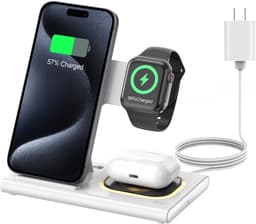 Opvouwbaar 3-in-1 oplaadstation geschikt voor Apple-producten, draadloze oplader voor iPhone 17 16 15 14 13 12 Pro Max, reisdock met adapter en licht voor iWatch Series 11 10 9 Ultra 3/2 SE 3/2, geschikt voorAirPods 4 3 2 Pro 3/2 — thumbnail 1