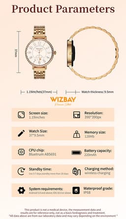 WizBay Premium Select® Smart Fitness Bracelet 1.19 Inch AMOLED – Bluetooth Bellen – FitCloudPro – Hartslag Slaapmonitoring – AI Voice – 24 Sportmodi – Dames Smartwatch Zilver — thumbnail 3