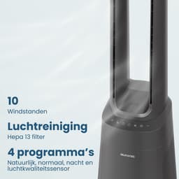 Auronic Torenventilator - Bladeless Model 2 in 1 - Luchtreiniger met HEPA-filter - Ventilator - 10 Standen - Afstandsbediening - 105 cm - Lichtgrijs — thumbnail 3