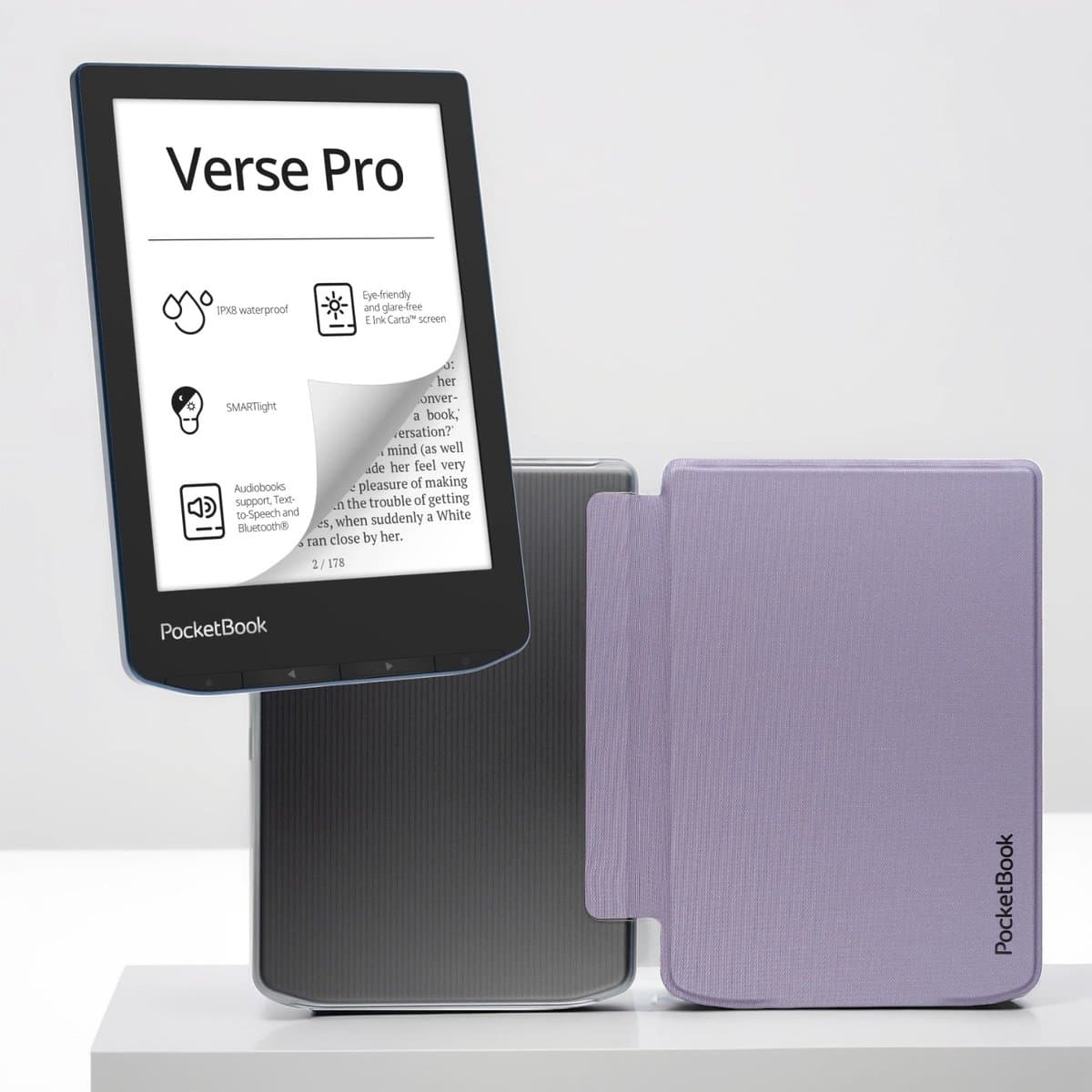 PocketBook Verse Pro e-reader Azure – 6 inch – 16 GB – waterdicht + Transparant Paars Hoesje – voordeelbundel — afbeelding 1