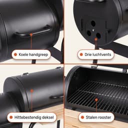 Lomera Smoker BBQ - Smokerbarbecue - Houtskool BBQ - Rookoven - Houtskoolbarbecue - Offset Grill - Rookgrill - Op Wielen - Met Thermometer - Buitenkeuken - Tuin Barbecue - Grillrooster - BBQ Roker - Smoker Grill - Barbecue Smoker — thumbnail 5