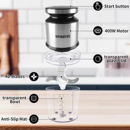Elektrische hakmolen - Mini mixer - Keuken voorbereiding - 4 roestvrijstalen messen - 600 ml kom - Zilver — thumbnail 3
