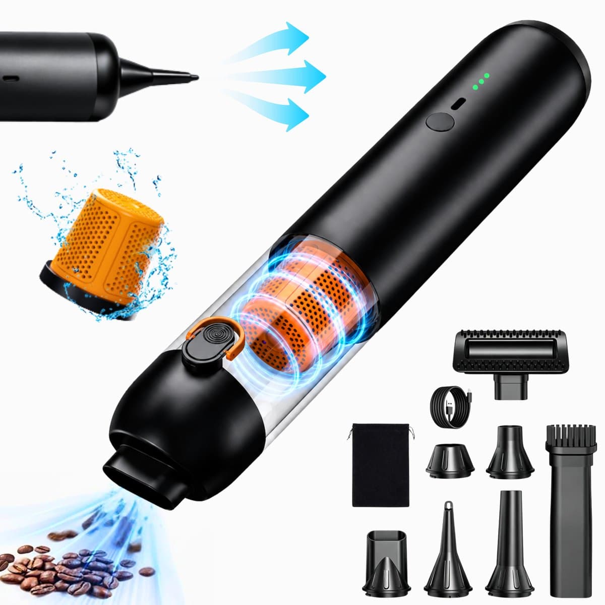 Mondura® PowerClean - Handstofzuiger - Auto Stofzuiger - Kruimeldief Snoerloos 3-in-1 – Mini Kruimelzuiger Voor Hondenharen – Air Duster – 6 Opzetstukken — afbeelding 1
