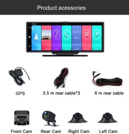 Dashcam voor Auto - 10.26" 4G Android 9 Dashcam - 360° Panoramisch Beeld - GPS Navigatie - 4G Camera - ADAS Rijhulp - WiFi - Parkeermodus - G-Sensor - Loop Recording - Zwart — thumbnail 1