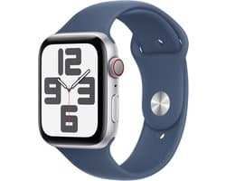 Apple Watch SE 2024 GPS + Cellular 44mm Silver Aluminium Case with Denim Sport Band - M/L