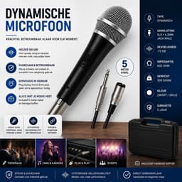 Microfoon - Dynamisch - 6.3mm jack - XLR - Koffer inbegrepen - Aan/uit-knop - 5 meter kabel - Allteq — thumbnail 4