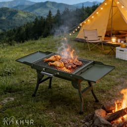 KHYR® CARRYFIRE BBQ Grill – NIEUW mei 2026 - Opvouwbare Draagbare Houtskool BBQ Grill – Portable Camping Barbecue – Tafel Barbeque - Draagbare Grill met Zijtafels – 45 x 30 cm Grilloppervlak – Voor Camping, Tuin, Outdoor BBQ - incl. Grijp spatel — thumbnail 5