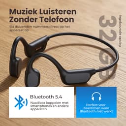 Dynabright Bone Conduction Headphone - Incl. 32GB Opslag – IPX8 Waterdicht – Bluetooth 5.4 – Veilig Fietsen & Hardlopen - Open Ear Sportkoptelefoon - Bellen en Gebeld worden — thumbnail 2