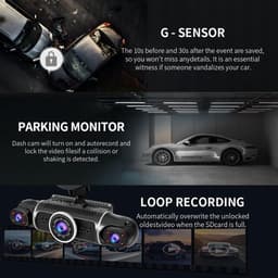Dashcam - Dashcam voor auto - Dashcam voor auto voor en achter - 360° - 8 IR-lampen Nachtzicht - WiFi, GPS, G-sensor - 24/7 Parkeermodus — thumbnail 4