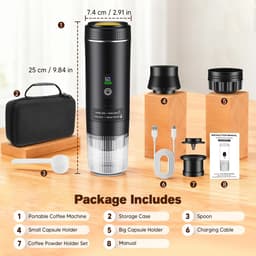 Novendo Goods - Draagbare espressomachine 3-in-1 met batterij - Mini koffiezetapparaat 20 bar met display - Geschikt voor Nespresso Dolce Gusto en gemalen koffie - Voor auto , camping en thuis** — thumbnail 5