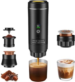 Stervia Draagbare Koffiemachine - Reiskoffiezetapparaat - Tot 5 Kopjes Koffie - Capsules En Poeder - USB C ingang - Zwart - 25 x 7,4 cm — thumbnail 1