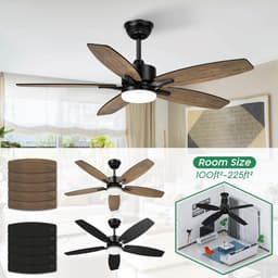 Plafondventilator met verlichting - Met Afstandsbediening - stille ventilator - 106 cm - plafondventilatoren - met 5 houten ventilatorbladen - houtnerf/zwart - voor slaapkamer en woonkamer — thumbnail 3