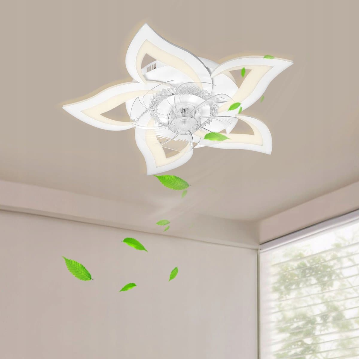 Slimme Plafondventilator met LED Lamp - 50W Energiezuinige Plafondlamp - Bediening via Afstandsbediening én App - Met Instelbare Windsnelheden-Wit — afbeelding 1