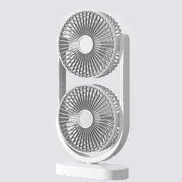 Tafelventilator - Bureauventilator - Dubbele kop - Oplaadbare ventilator - Stil - USB - Voor kantoor, slaapkamer en bureau - 17.5 x 8.2 x 36 cm - Wit — thumbnail 1