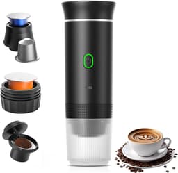 Koffiemachines - Koffiezetapparaat - Draagbaar Koffiezetapparaat - Koffiemolen - Compact koffiezetapparaat - Miniatuur draagbaar espressoapparaat - Elektrisch reiskoffiezetapparaat met verwarming - Van 60 ml - Voor wandelen - Zwart — thumbnail 1