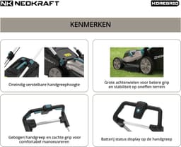 Neokraft - 40V Accu grasmaaier - 43cm maaibreedte - 5 Instelbare hoogtes - Incl 50L opvangbak - incl. accu & lader — thumbnail 4