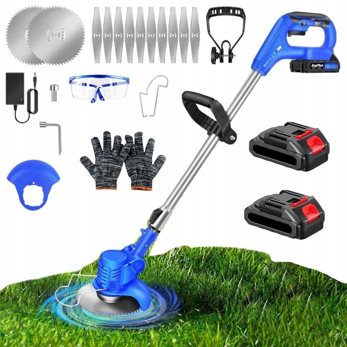 Grasmaaier - Accu Grasmaaier - Draadloze Trimmer - 800W Koperen Motor & 13000rpm - Verstelbare Steel 91-127cm - 2 Batterijen & Oplader - 3 Messen (Plastic/Metaal/Rond) - Voor Tuin & Gazon — afbeelding 1
