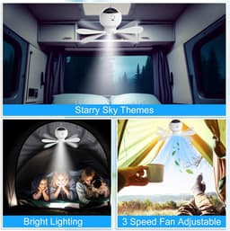 3-in-1 Camping Ventilator met Sterrenprojector - Oplaadbare Plafondventilator - LED Lantaarn - Met Afstandsbediening - Ophangbaar - Geschikt voor Camping, Camper en Binnen Decoratie — thumbnail 4