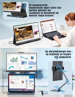 DnA® Professionele Portable Monitor - USB-C - 15.6 Inch - Draagbare Monitor - Portable Monitor Voor Laptop - Zwart - 1cm x 36cm x 22cm — thumbnail 4
