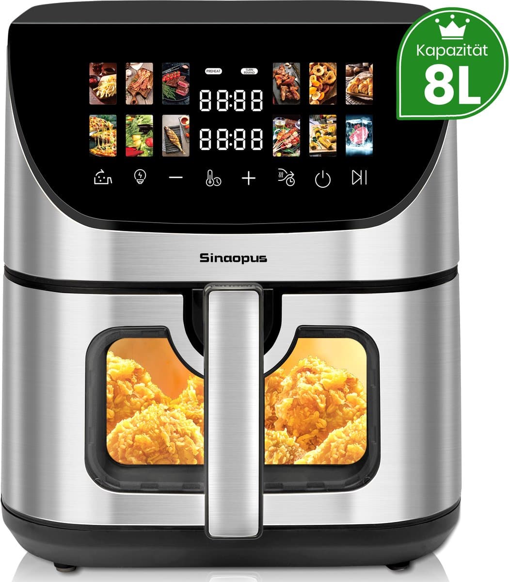 Digitale Airfryer XXL 8L Sinaopus 8005A -1800W Heteluchtfriteuse - Kleurendisplay - 12 Voorgeprogrammeerde Functies - Slimme Tijd & Temperatuurregeling - Capaciteit voor 5 Personen — afbeelding 1