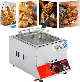 Commerciële gasfriteuse, 11 liter LPG-friteuse voor op het aanrecht, roestvrijstalen dubbele mand met verstelbare vlam en verwijderbare tank voor restaurants en thuisgebruik. — thumbnail 3
