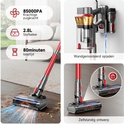 Tdyon Steelstofzuiger -85000 Pa Zuigkracht/680W/80 Min/2,8 l, Wassertank-Akku-Stielstaubsauger -Grote stofbeker-LED, Anti-Tangle-HEPA-filtratie — thumbnail 2