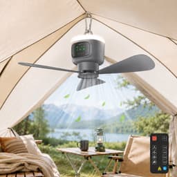Rosnek Draagbare Campingventilator met LED Verlichting - 12000mAh Oplaadbare Tentventilator - Plafondventilator met Afstandsbediening & Timer - Plafondlampen met ventilator Ø 45cm - 4 Snelheden - Grijs — thumbnail 1