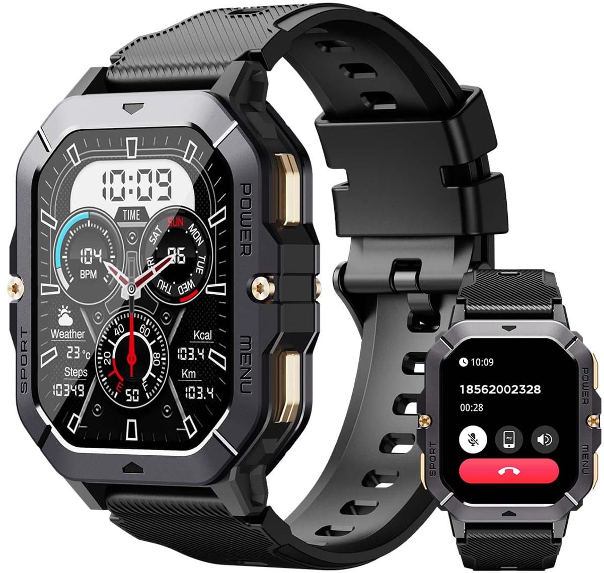 CUBOT C28 Smartwatch - Hartslag, Bloedzuurstof, Slaap Monitoring Smartwatch - 100+ Sportmodi - Muziekspeler - 410 mAh Batterij - Unisex Fitnesshorloge Smartwatch - Android iOS - Zwart — afbeelding 1