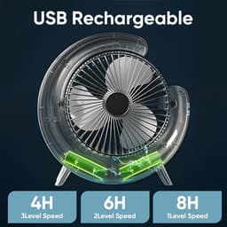 5-inch persoonlijke bureauventilator met LED-verlichting, draagbare tafelventilator met 3 snelheden en 180° kantelbaar, USB-oplaadbare ventilator op accu, stille koelventilator voor slaapkamer, kantoor, buiten en camping – Klein, blauw — thumbnail 2