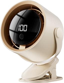 Draagbare bureauventilator, oplaadbare ventilator met LED-display, 100 snelheden, krachtige luchtcirculator (ook wandmontage mogelijk), 360° draaibare compacte tafelventilator voor thuis, autostoel, wieg en camping（Wit） — thumbnail 1