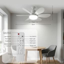 Verte Stille Plafondventilator met Verlichting | Lamp en Afstandsbediening - Wit - Woonkamer | Slaapkamer | Keuken — thumbnail 2