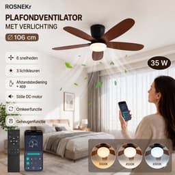 MUPOO Houtlook plafondventilator met verlichting 106 cm- Afstandsbediening & App Bediening - Stille & Dimbare LED - Zomer en Winterstand-6 Snelheden & Geheugen-ventilator lamp plafond Voor Slaapkamer en Woonkamer — thumbnail 3