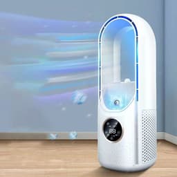 Luchtkoeler - Bladeloos -Mini desktop luchtkoeler - Luchtkoeler- Koelunit -USB oplaadbaar -Draagbaar - 6 ventilatorsnelheden- Bevochtiging en luchtzuivering - Timerfunctie - Sfeerverlichting - Geschikt voor gebruik op het bureau en buitenshuis -Wit — thumbnail 5