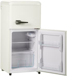 Retro koelkast. Vriescombinatie. 88,8 cm hoog, 45,5 cm breed, tweedeurs, met een totaal volume van 60 liter, een vriescapaciteit van 22 liter. 102 kWh/jaar, -27 °C ∽ 13 °C, ledverlichting. Crèmewit, energieklasse E. — thumbnail 4