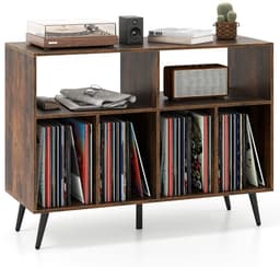 Platenspeler Meubel - LP-kast - Platenspelerkast - Draaitafelstandaard - Platenspelerstandaard - Vintage Displayplank - Rustiek Bruin — thumbnail 1