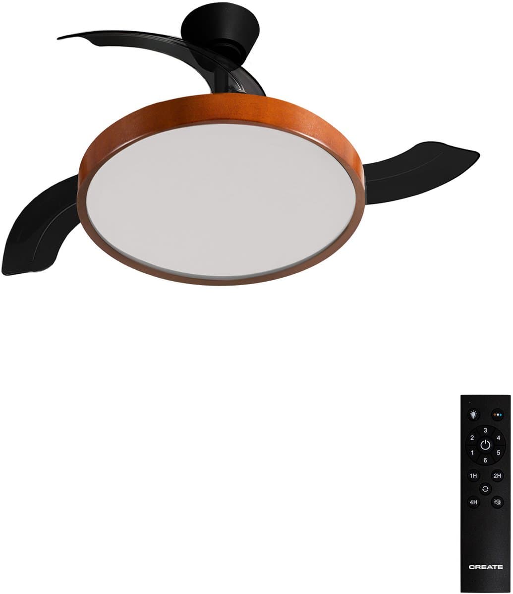 CREATE - Plafondventilator 40W stil met intrekbare bladen met licht - Ø108cm - Zwart / Donker hout - Afstandsbediening - WIND CLEAR STUDIO — afbeelding 1