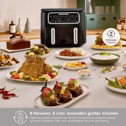 Heteluchtfriteuse - Airfryer XL - Gezond Koken - Dubbele Lade Technologie - 8 Liter Capaciteit - Zwart Chroom — thumbnail 4