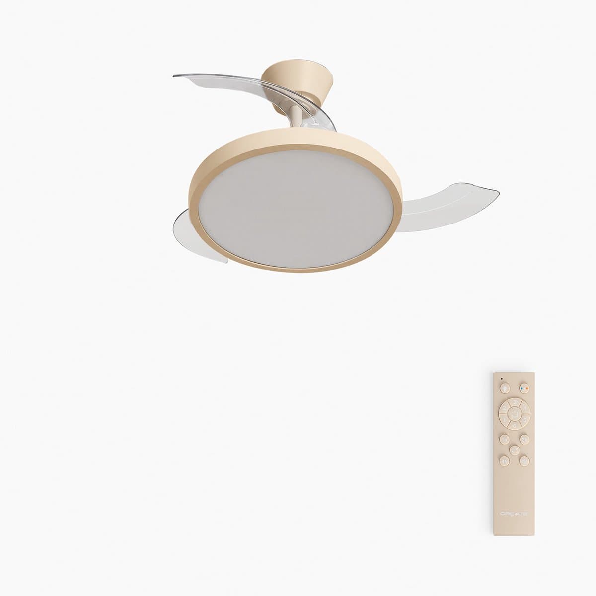 CREATE - Plafondventilator 40W stil met intrekbare bladen met licht - Ø91cm - Zand - Afstandsbediening - WIND CLEAR STUDIO — afbeelding 1