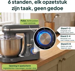 Vivid Green 2000W Keukenrobot - 6.2L - Mixer met Mengkom - Keukenmachine - Keukenmixer - Grijs — thumbnail 2